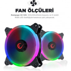 Rampage 4C-120 120MM Double Ring 5 Adet RGB Gökkuşağı Renkli Kasa Fanı